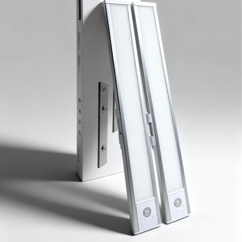 Under Cabinet Lights, 52 LED Cold White Rechargeable under Cabinet Lighting Motion Sensor LED Lights for Kitchen, Counter, Closet, Stairs (12.2 Inches Silver)1 PCS and 2 PCS Available for Selection