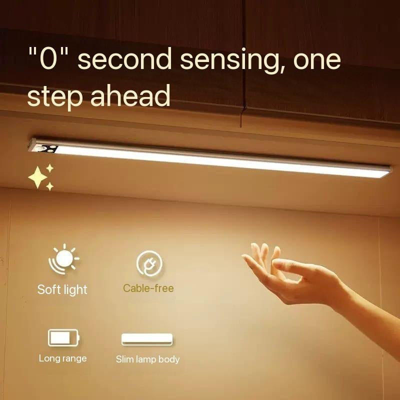 Under Cabinet Lights, 52 LED Cold White Rechargeable under Cabinet Lighting Motion Sensor LED Lights for Kitchen, Counter, Closet, Stairs (12.2 Inches Silver)1 PCS and 2 PCS Available for Selection