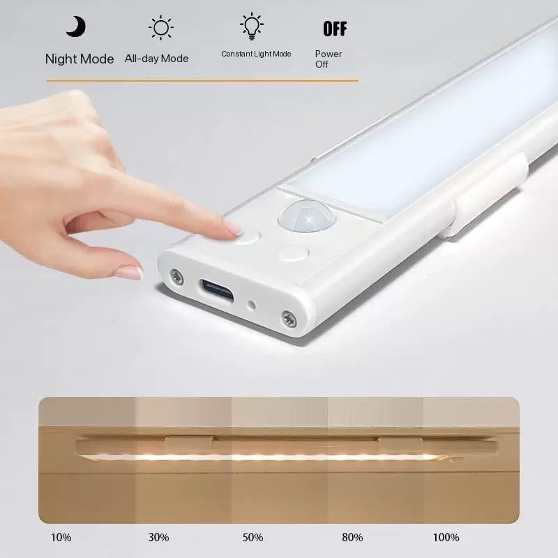 Under Cabinet Lights, 52 LED Cold White Rechargeable under Cabinet Lighting Motion Sensor LED Lights for Kitchen, Counter, Closet, Stairs (12.2 Inches Silver)1 PCS and 2 PCS Available for Selection