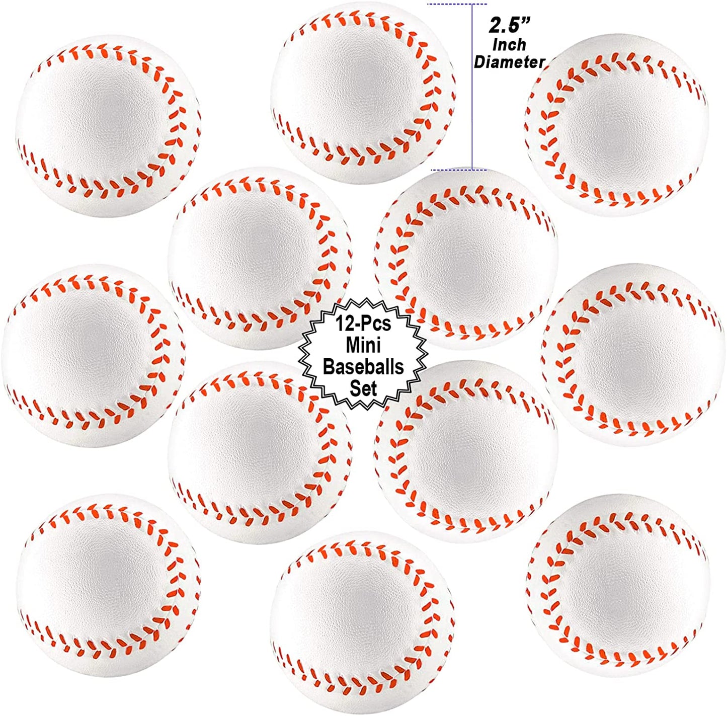 Mini Sports Balls for Kids Party Favor Toy, Soccer Ball, Basketball, Football, Baseball (12 Pack) Squeeze Foam for Stress, Anxiety Relief, Relaxation. (12 Pack (Baseballs))